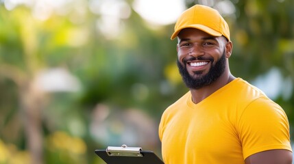 Volunteer smiles while aiding outdoor sustainability project