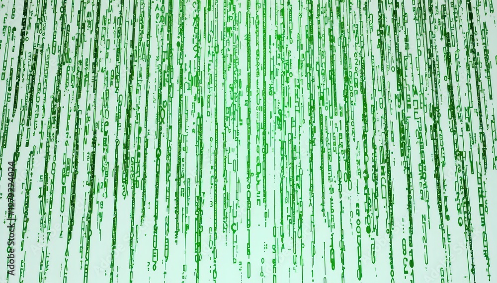 Poster digital rain with green binary code in abstract computer background
