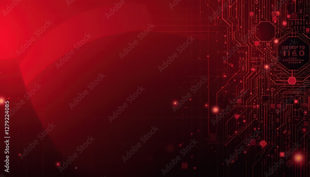 Poster abstract red circuit board design with glowing elements and lines