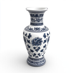 Obraz premium Delicate blue and white ceramic vase featuring floral designs and intricate patterns