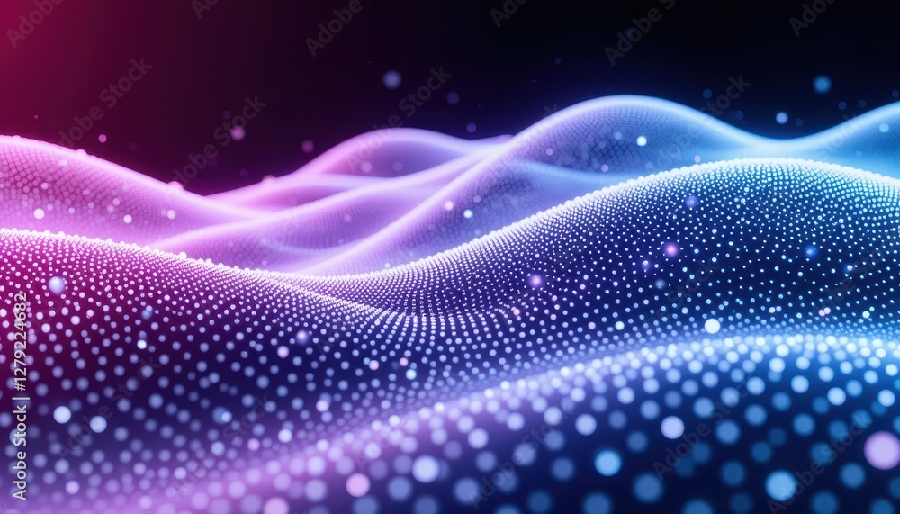 Poster colorful abstract waves with dots and soft gradients in dark background