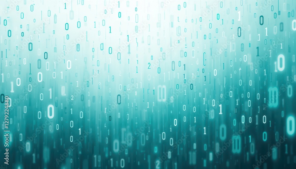 Poster abstract digital binary rain with blue and white color scheme