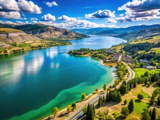 Obraz premium Kalamalka Lake Okanagan Aerial View: Turquoise Waters, British Columbia Landscape Photography