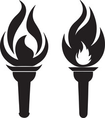 fire torch silhouette, black and white silhouette, vector and illustration