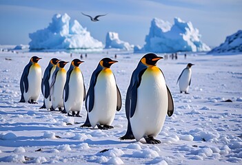 Obraz premium Penguins in the Snow: Wildlife in the Polar Region