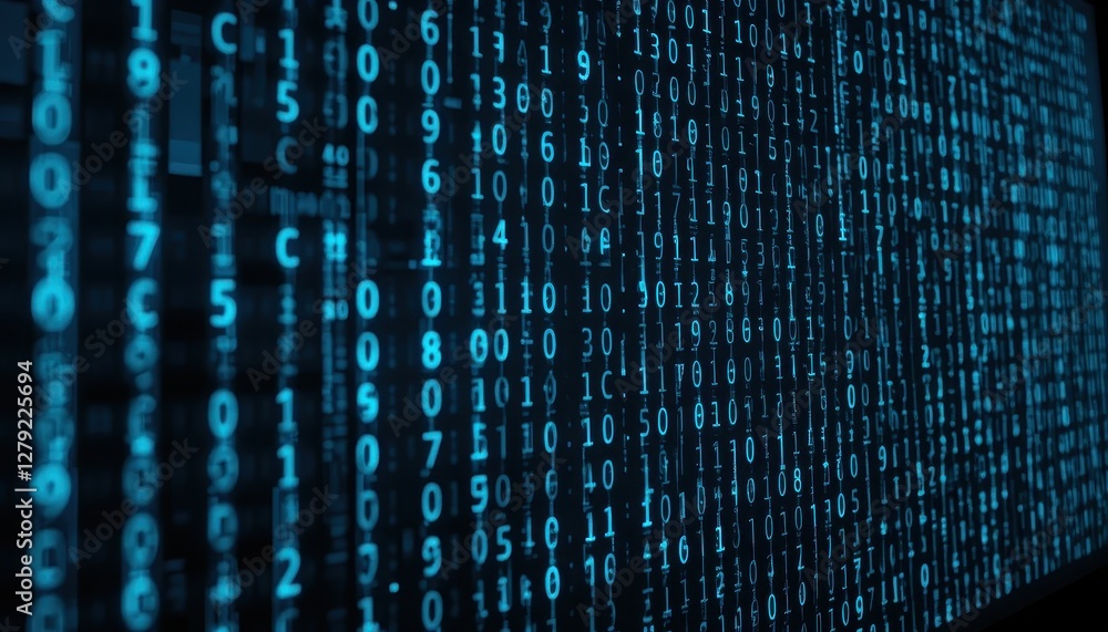 Poster digital code data stream on a dark background for technology concepts