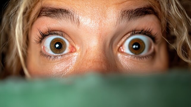 Fearful gaze of a woman peering into darkness at night