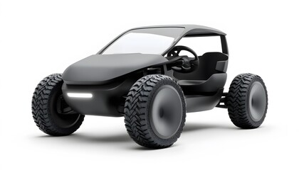 Sleek futuristic black buggy with off road tires on white