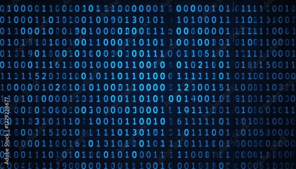 Poster digital binary code background in blue color on dark surface