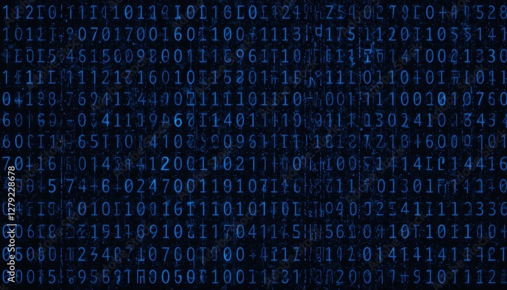 Poster abstract digital background with blue binary code on dark canvas