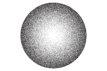 Gradient background with a grainy texture, scattered dots, and noise. Circular strokes form a round sphere with a radial white like stipple effect and soft shadow