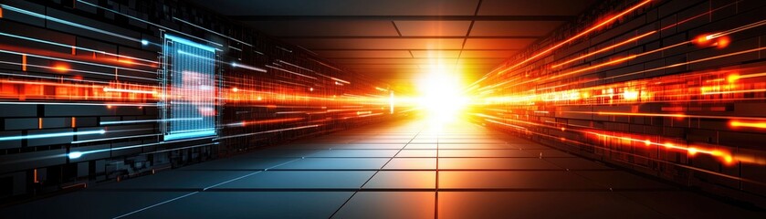 Futuristic data center tunnel, server room, high speed