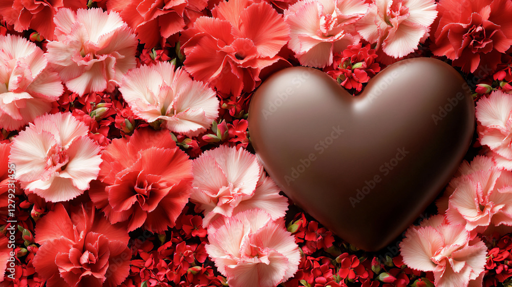 Sticker  chocolate heart strawberry and carnations