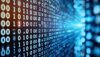 Fototapeta premium Abstract Binary Code Stream, Data Flow, Technology Background Light