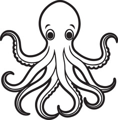 octopus line art, black outline, vector and illustration, line art and outline