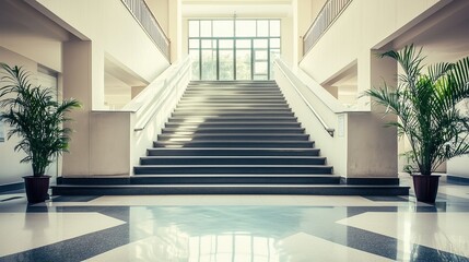 Obraz premium Minimalist representation of a grand hotel entrance, clean lines, soft natural light