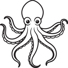 octopus line art, black outline, vector and illustration, line art and outline