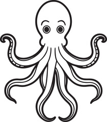 octopus line art, black outline, vector and illustration, line art and outline
