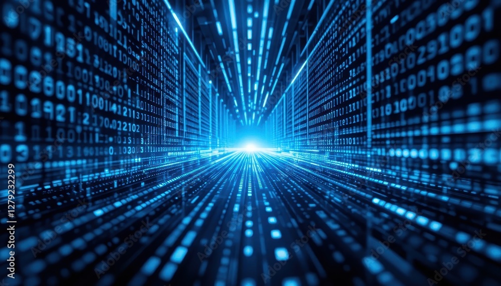 Poster abstract digital data stream in futuristic blue light environment