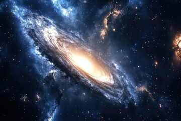 Obraz premium Galactic spiral with bright core surrounded by swirling cosmic clouds and stars
