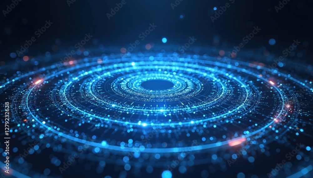 Poster abstract blue circular background with lines and dots. futuristic tech design with geometric pattern