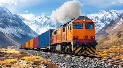Obraz premium Freight Train in Mountainous Terrain