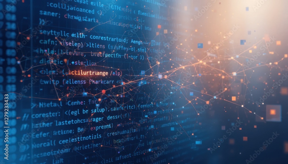 Poster abstract digital background with code and glowing data connections