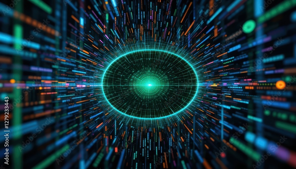 Poster abstract digital background with colorful data streams and circles