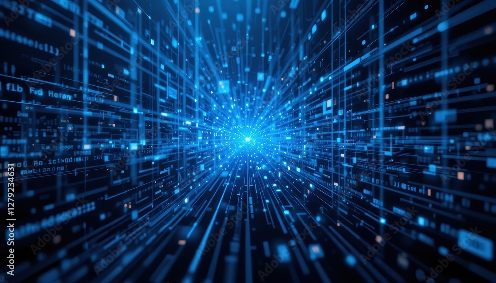 Poster abstract digital background with light rays and code structures