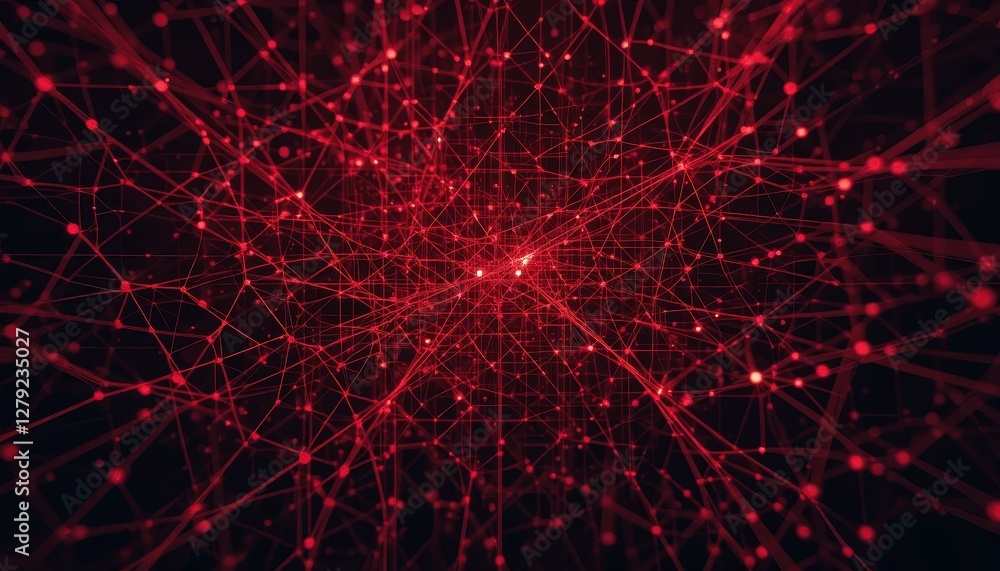 Poster abstract red network with interconnected nodes and line structures