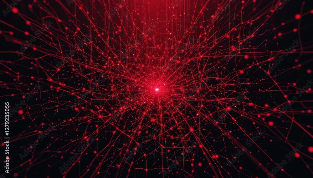 Poster abstract red network visualization with connecting points and lines