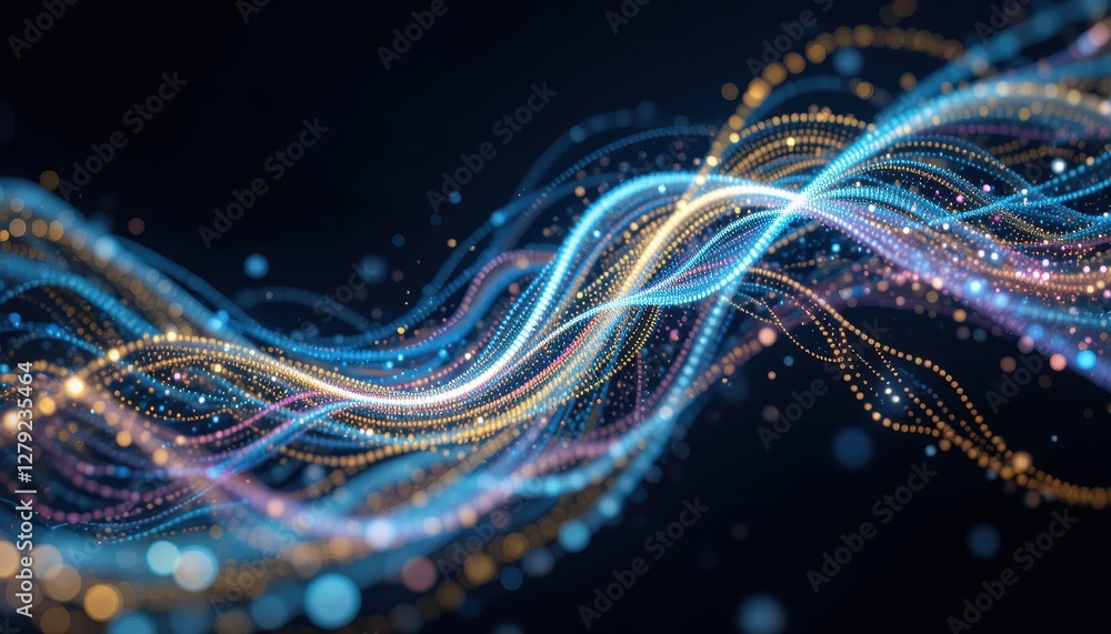 Poster colorful light waves with bokeh effect on dark background