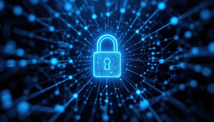 Digital Security Concept with Lock and Connections in Cyber Space