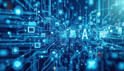 Obraz premium Abstract Digital Technology Background with Blue Circuits and Patterns