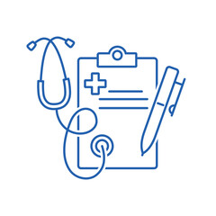 Document with the results of a medical examination, or recommendations for treating a disease. Vector linear icon illustration isolated on white background.