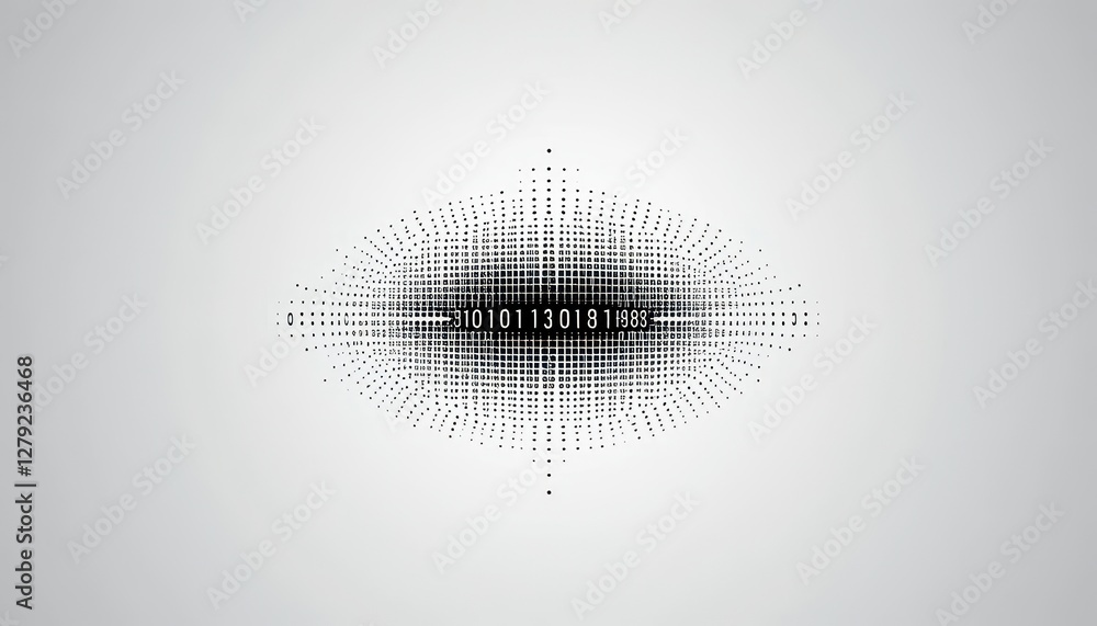 Poster abstract black and white visual with dots and numbers on gray background