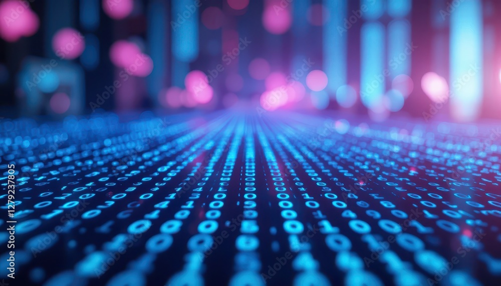 Poster abstract digital binary code background in blue and pink hues