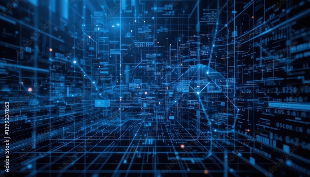 Poster futuristic digital data flow in a virtual networking environment
