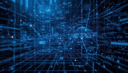 Obraz premium Futuristic Digital Data Flow in a Virtual Networking Environment