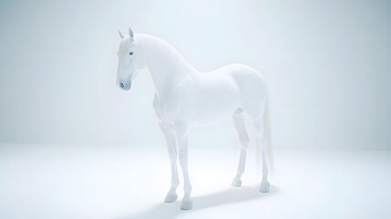 Pixelated White Horse Sculpture in a Bright White Studio Modern Geometric Artwork
