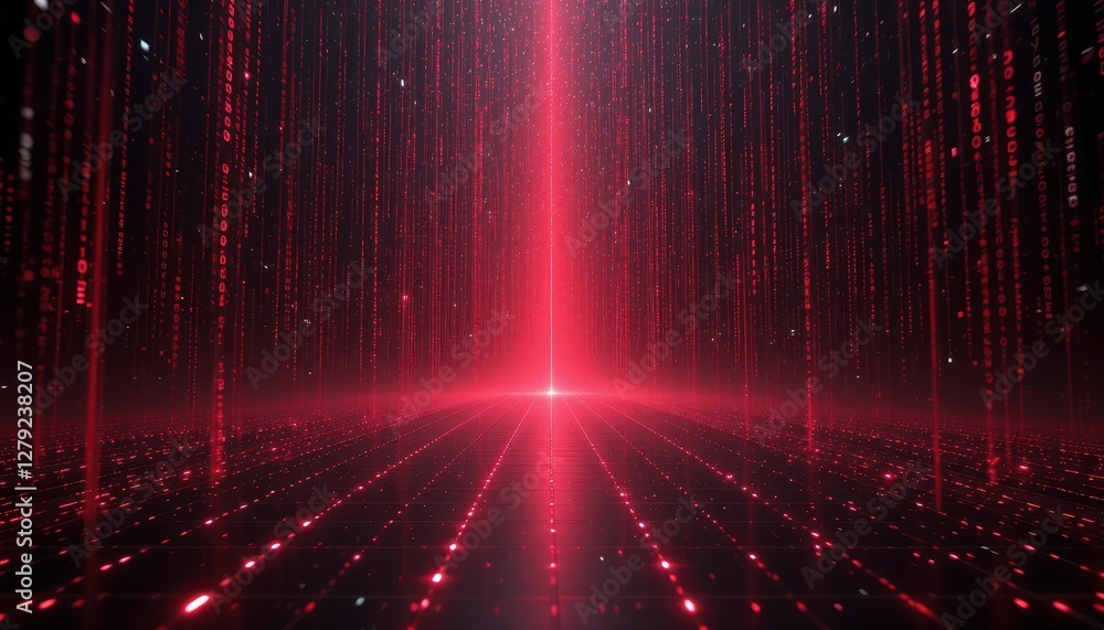 Poster futuristic red digital matrix with vertical lines and glowing effect