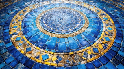 Obraz premium Blue and Gold Mosaic Tile Circular Design
