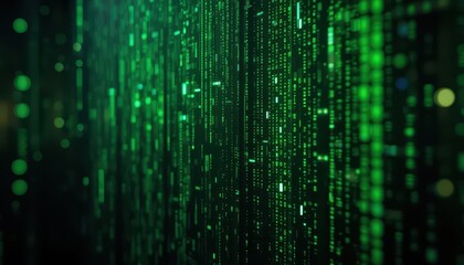 Green Digital Matrix Background with Glowing Binary Code Effects
