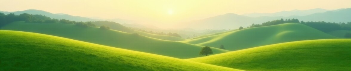 Fototapeta premium serene landscape with gentle hills and a soft focus, peaceful scene, comfort zone, soft focus