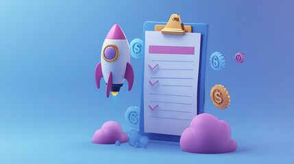 Obraz premium 3D Financial Planning and Growth Concept, 3D illustration of a clipboard with check marks