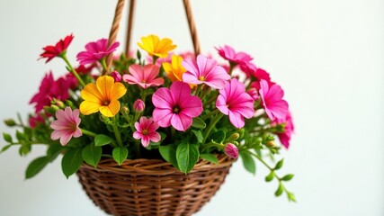 Fototapeta premium Hanging Basket Flowers Close-up, Detailed Burst of Color