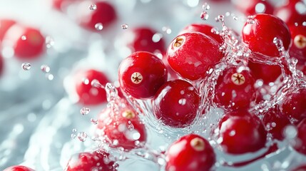 Cranberries splashing in water, studio shot, food advertising