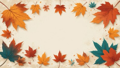 Obraz premium Autumn Leaves Falling in Vibrant Colors Around a Blank Canvas