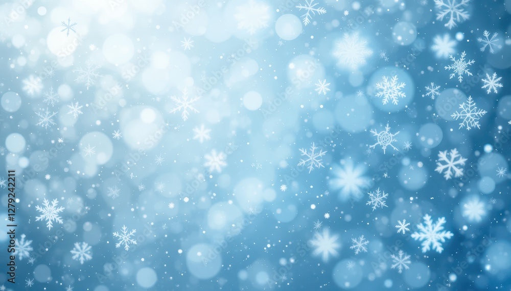 Aufkleber sparkling snowflakes and bokeh effect on a soft blue background