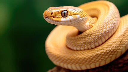 Golden snake coiled elegantly, showcasing vibrant scales with sh
